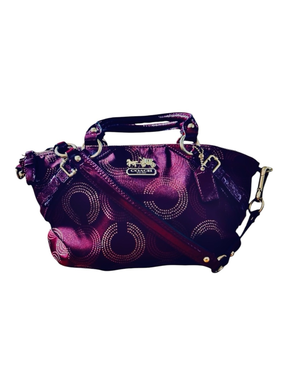 Coach Op Art Dotted Sophia Satchel Bag Plum Patent EUC Mint 15935